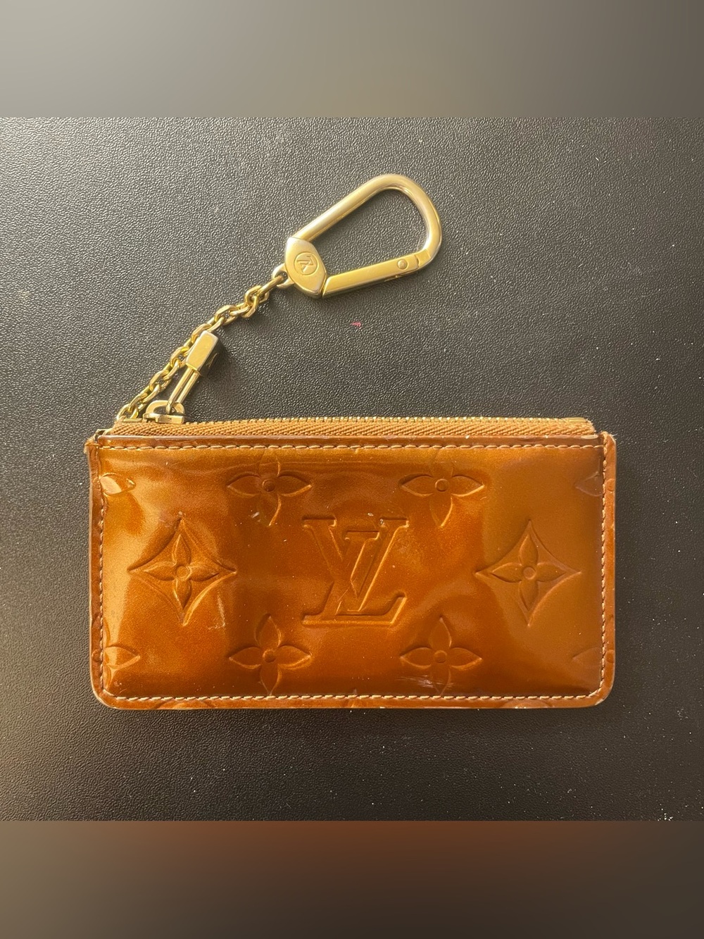 ❤️Louis Vuitton Cognac Vernis Embossed Key Coin Pouch with Gold Hardware